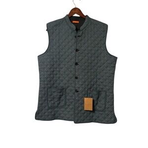 Ratan Jaipur Handmade Quilted Lined Vest Size Large Blue Made In India